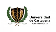 the logo for universidad de cartagena is a shield with a laurel wreath on it .