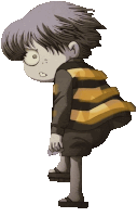 a cartoon drawing of a boy wearing a striped shirt