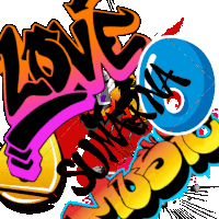 a collage of colorful graffiti including the word love and sonia