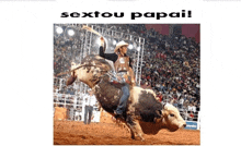 a man riding a bull with the words sextou papai below