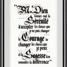 a picture of a quote in french that says `` mon dieu donne-moi la serenite ''