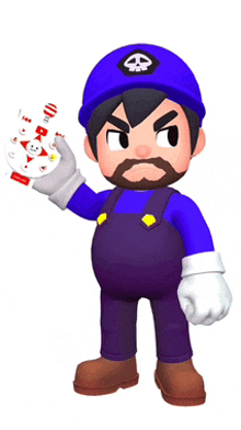 a cartoon character with a beard wearing a blue hat and overalls