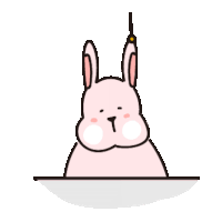 a cartoon illustration of a pink bunny rabbit with a hook in its ears .