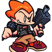 a cartoon character holding a gun and a microphone .