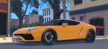 a yellow sports car is parked on the side of the road