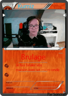 a stage 2 kumiz card with a man wearing headphones