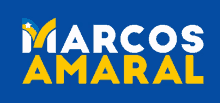 a blue background with the words marcos amaral in yellow letters