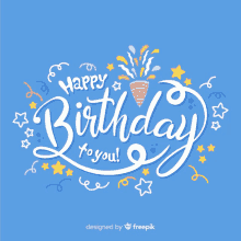 a blue background with the words happy birthday to you written on it