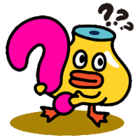 a cartoon duck with a pink question mark and a question mark above its head