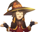 a girl in a witch hat is shrugging her shoulders and giving a thumbs up .