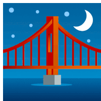 an illustration of a bridge with a crescent moon in the sky