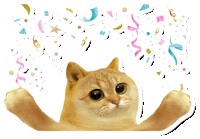 a sticker of a cat with confetti coming out of it