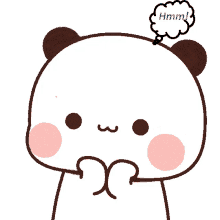 a cartoon of a panda bear with a thought bubble that says hmm