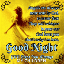 a picture of a woman with wings and a quote that says good night god bless you always my children