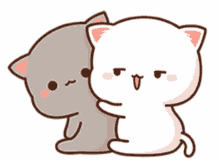 a cartoon of two cats hugging each other on a white background .