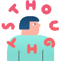 an illustration of a person surrounded by letters including the letters a h o s t and c