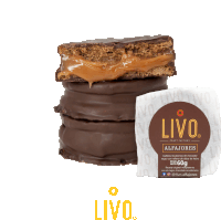 a stack of livo alfajores next to a package of them