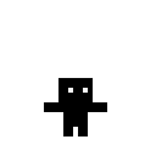 a black and white pixel art drawing of a person with two square eyes .