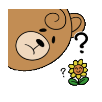 a cartoon of a teddy bear with a question mark and a flower