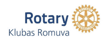 a logo for rotary klubas romuva with a gear in the center