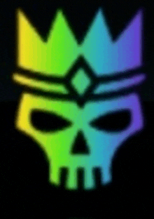 a rainbow colored skull with a crown on its head on a black background .