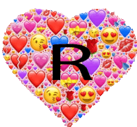 a heart made up of hearts and smiley faces with the letter r in the center