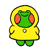 a frog is wearing a yellow raincoat with a hole in the middle of it .