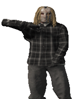 a man with dreadlocks is wearing a plaid shirt and mask