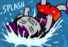 a cartoon character is falling into the water and the word splash is visible