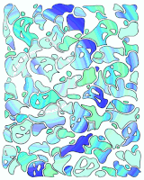 a drawing of blue and green swirls on a white surface