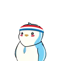 a cartoon penguin is wearing a headband that says thank you on it