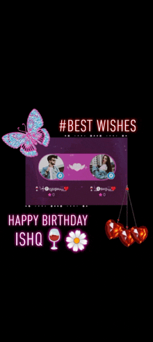 a happy birthday ishq greeting card with hearts and butterflies