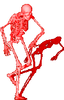 a red skeleton is standing next to a red skeleton