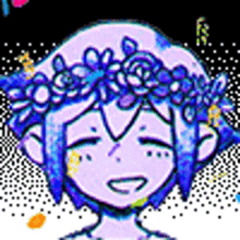 a pixel art of a girl with flowers in her hair .