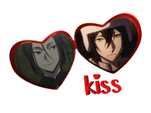 a red heart with a picture of a man and the word kiss underneath it