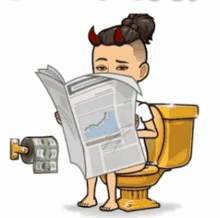 a cartoon character reading a newspaper while sitting on a toilet