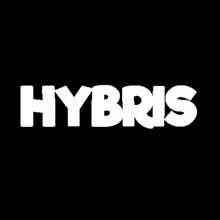 a white logo on a black background that says hybrid .