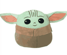 a stuffed toy of a baby yoda with a striped face