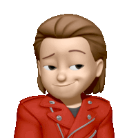 a cartoon character is wearing a red leather jacket and smiling