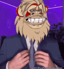 a cartoon of a man in a suit and tie with a monkey face