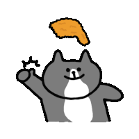 a cartoon cat is holding a piece of fried chicken over his head