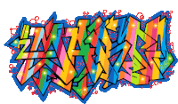 a colorful graffiti drawing of the word wizk on a white background