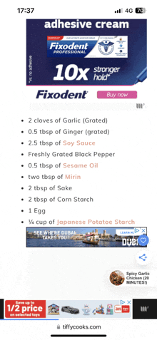 fixodent adhesive cream is advertised on a cell phone screen