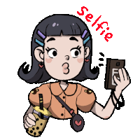 a cartoon of a girl taking a selfie with her phone