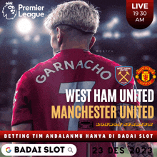 a poster for a premier league game between west ham and manchester united