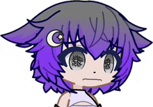 a drawing of a girl with purple hair and a crescent moon .