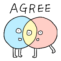 a cartoon drawing of two circles with faces and the words `` agree '' written below them .