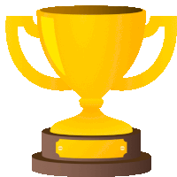 a yellow trophy with a brown base and a gold label