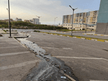 an empty street with a lot of garbage on it