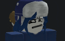 a cartoon character is wearing a blue hat and making a face